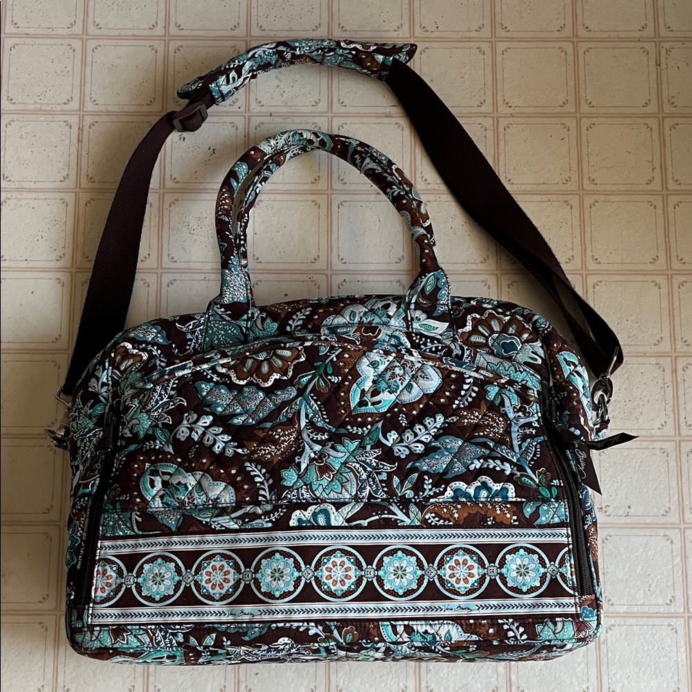 Vera Bradley Brown and Blue Floral Laptop Bag